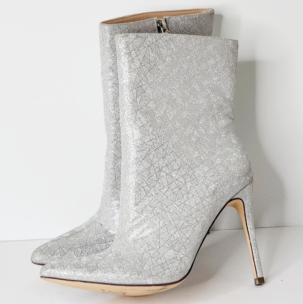 Elditas Women's Skylar Silver Shimmering Stiletto Heels Ankle Bootie Size 8 - Picture 4 of 11